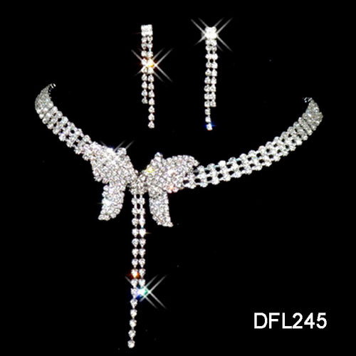 Bridal Jewelry Set with Rhinestone Necklace and Earrings