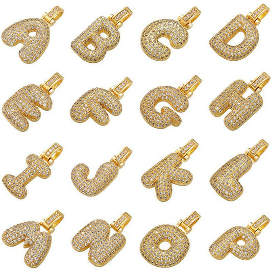 Hip-Hop Copper Zirconia Alphabet Pendant Accessories