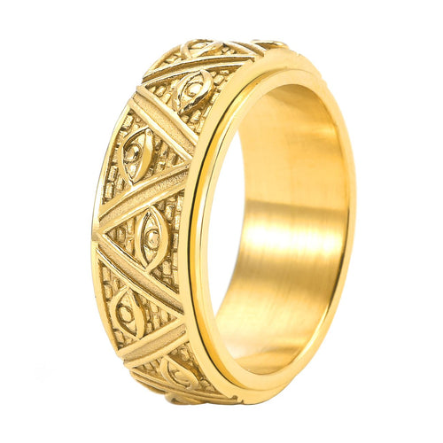 Nanafast Evil Eye Spinner Rings for Men Stainless Steel Anxiety Band Ring for Women Fidget Rings Black Silver Pyramid Element Vintage Jewelry-Gold9