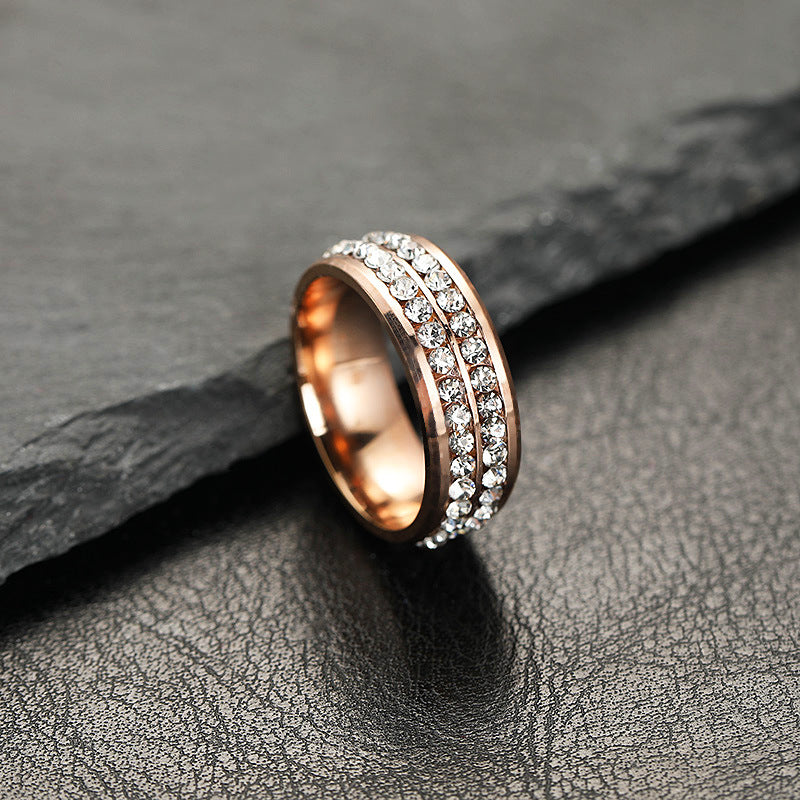 Titanium Steel Couple Rings with Full Diamonds