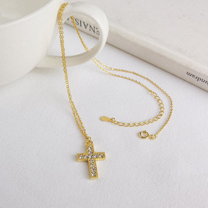 S925 Silver Cross Pendant Necklace with Diamonds