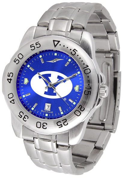 SunTime Mens BYU Cougars Sport Watch 20mm Stainless Steel Strap Reflective Shiny Dial with Date