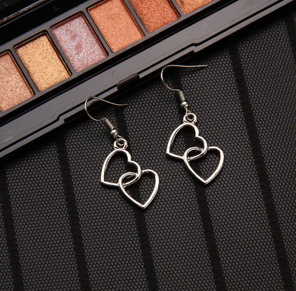 Double Heart Necklace and Earring Set for Women