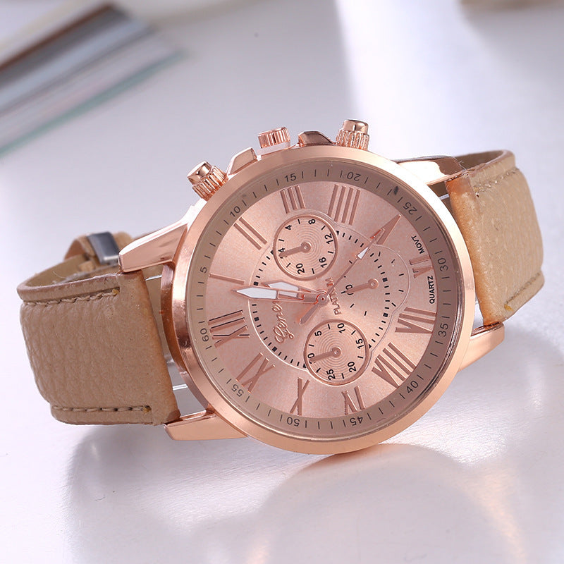 Women's Leather Strap Roman Numeral Watch for All
