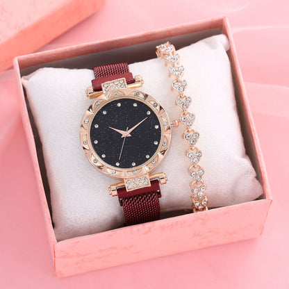 Starry Diamond Women's Watch and Bracelet Gift Set