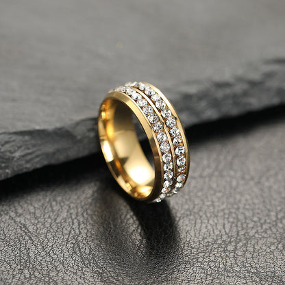 Titanium Steel Couple Rings with Full Diamonds