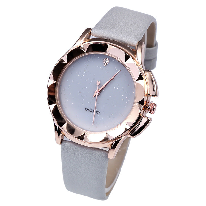 Starry Sky Quartz Watch with Diamond Accents and Leather Band