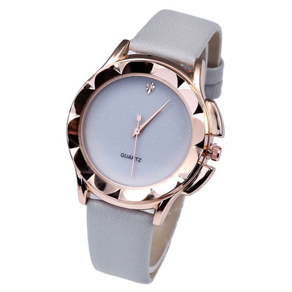 Starry Sky Quartz Watch with Diamond Accents and Leather Band