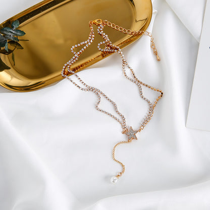 Korean Style Star Pearl Choker with Layered Tassels