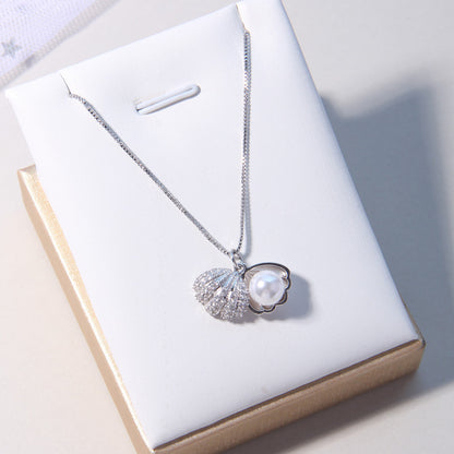 S925 Silver Necklace with Shell and Pearl Accents