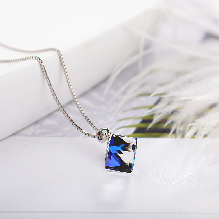 S925 Silver Austrian Crystal Love Cube Necklace