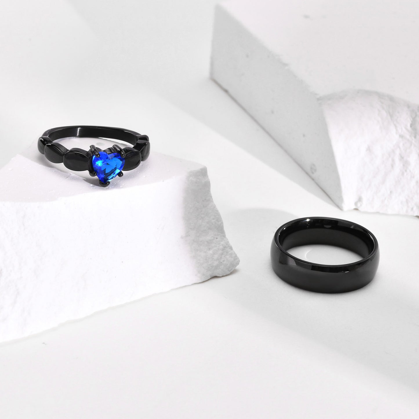 Titanium Steel Couple Rings with Black and Blue Zirconium