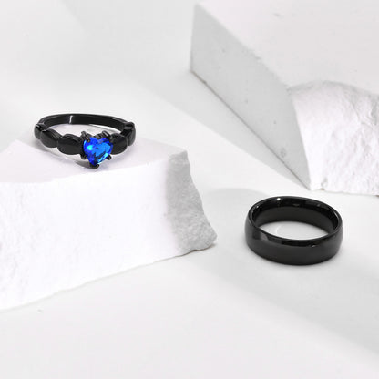 Titanium Steel Couple Rings with Black and Blue Zirconium