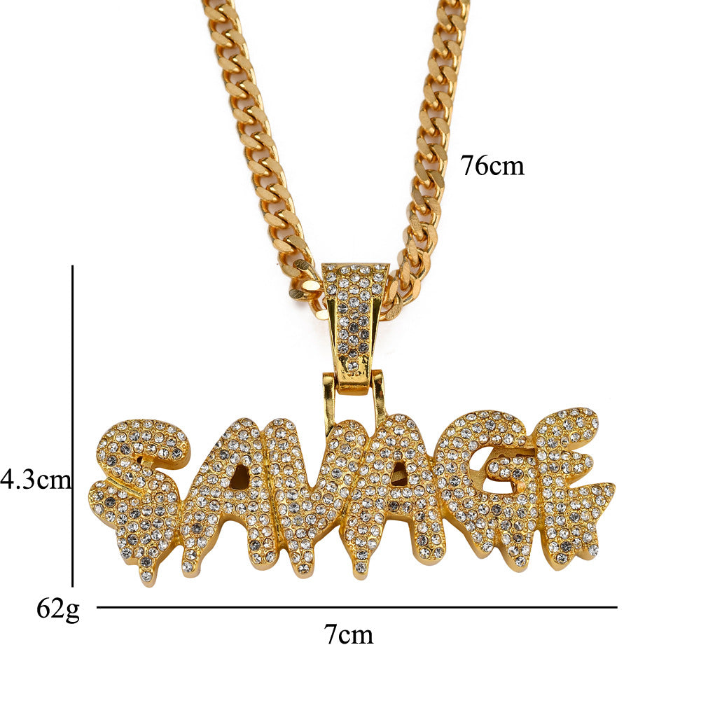 SAVAGE Letter Pendant Hip Hop Necklace Fashion Jewelry