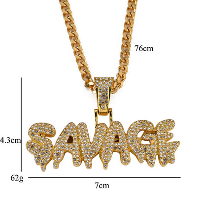 SAVAGE Letter Pendant Hip Hop Necklace Fashion Jewelry
