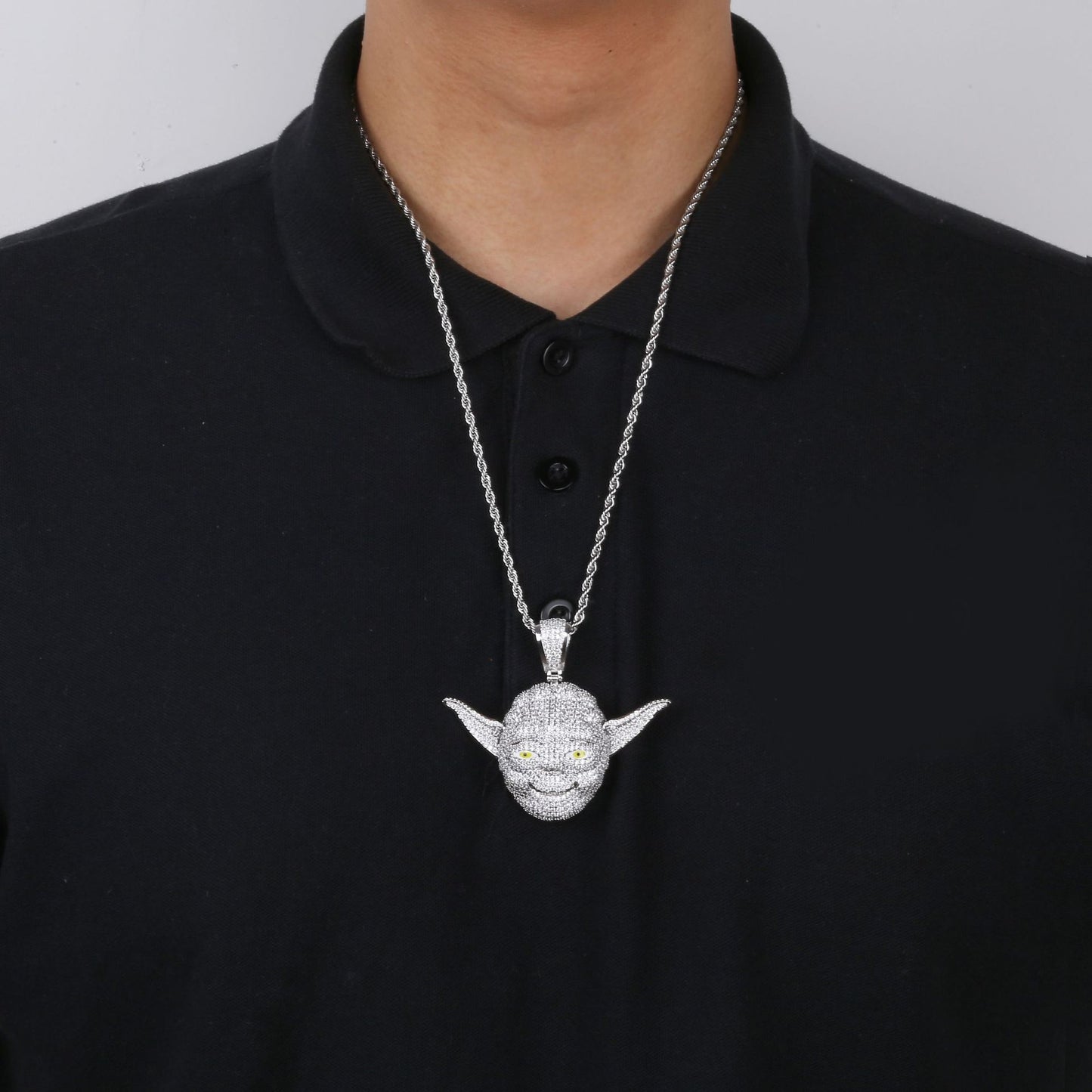 Hip Hop Yoda Master Pendant Necklace with Zirconia