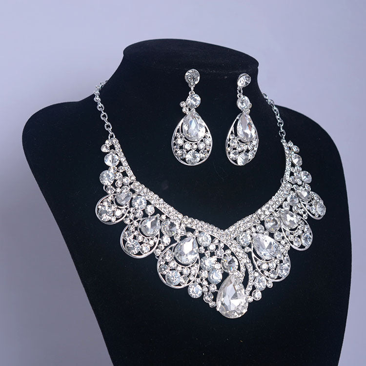 Bridal Jewelry Set with Korean Rhinestone Necklace and Earrings