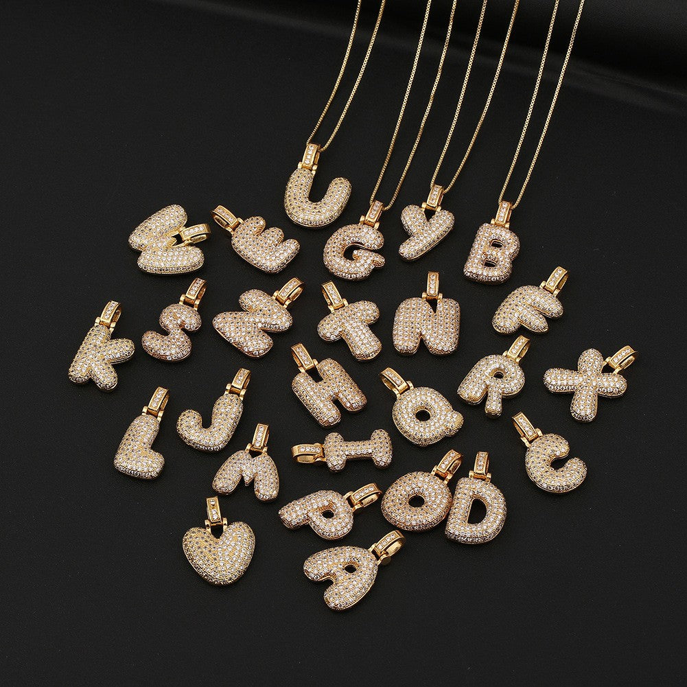 Hip Hop Letter Pendant Necklace with Zircon for Women