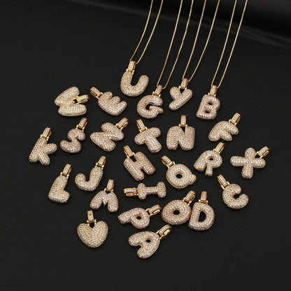 Hip Hop Letter Pendant Necklace with Zircon for Women