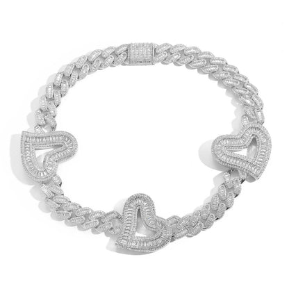 Hip Hop Heart Cuban Link Necklace with Zirconia