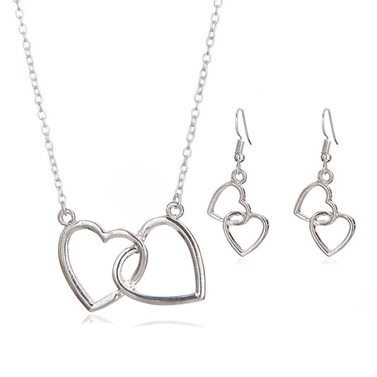 Double Heart Necklace and Earring Set for Women