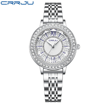 CRRJU Women's Diamond-Studded Steel Band Watch