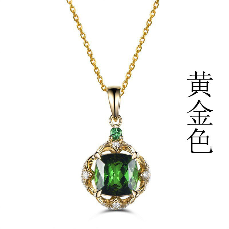 Square Emerald Pendant with Zirconia Crystal Necklace
