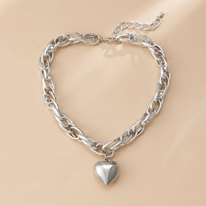 Thick O Chain Hollow Necklace with Hip Hop Love Pendant