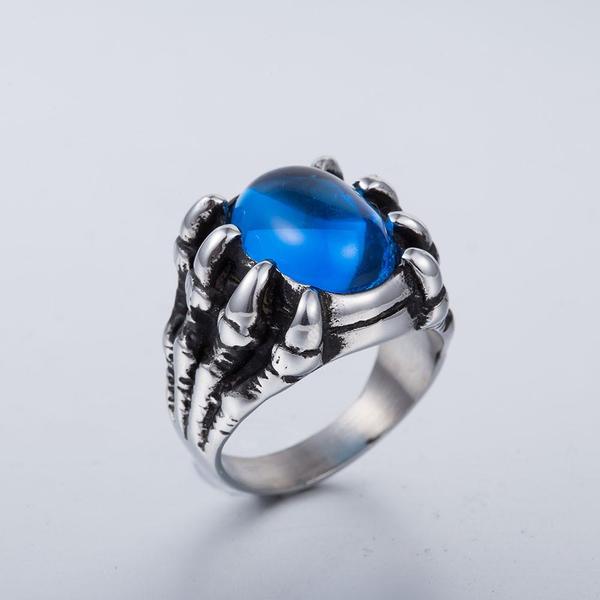 Gothic Dragon Claw Alloy Ring with Black Red Gemstone