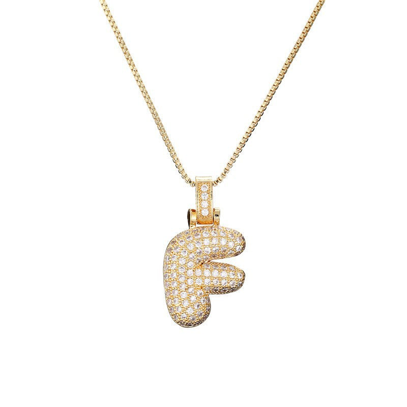 Hip Hop Letter Pendant Necklace with Zircon for Women