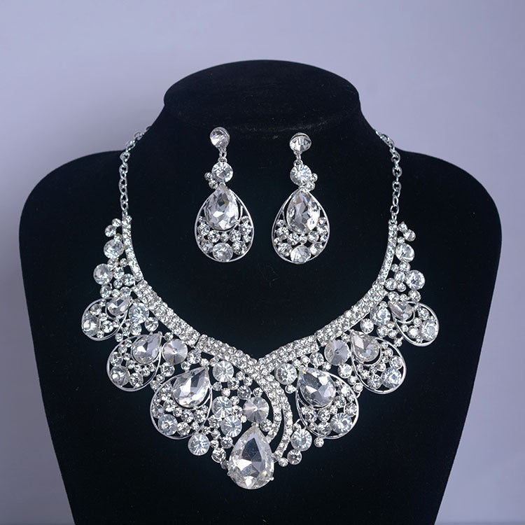 Bridal Jewelry Set with Korean Rhinestone Necklace and Earrings