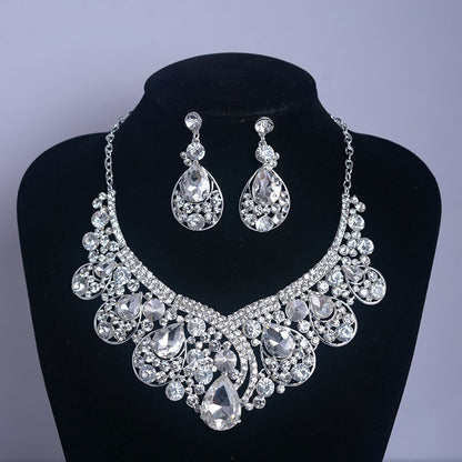 Bridal Jewelry Set with Korean Rhinestone Necklace and Earrings