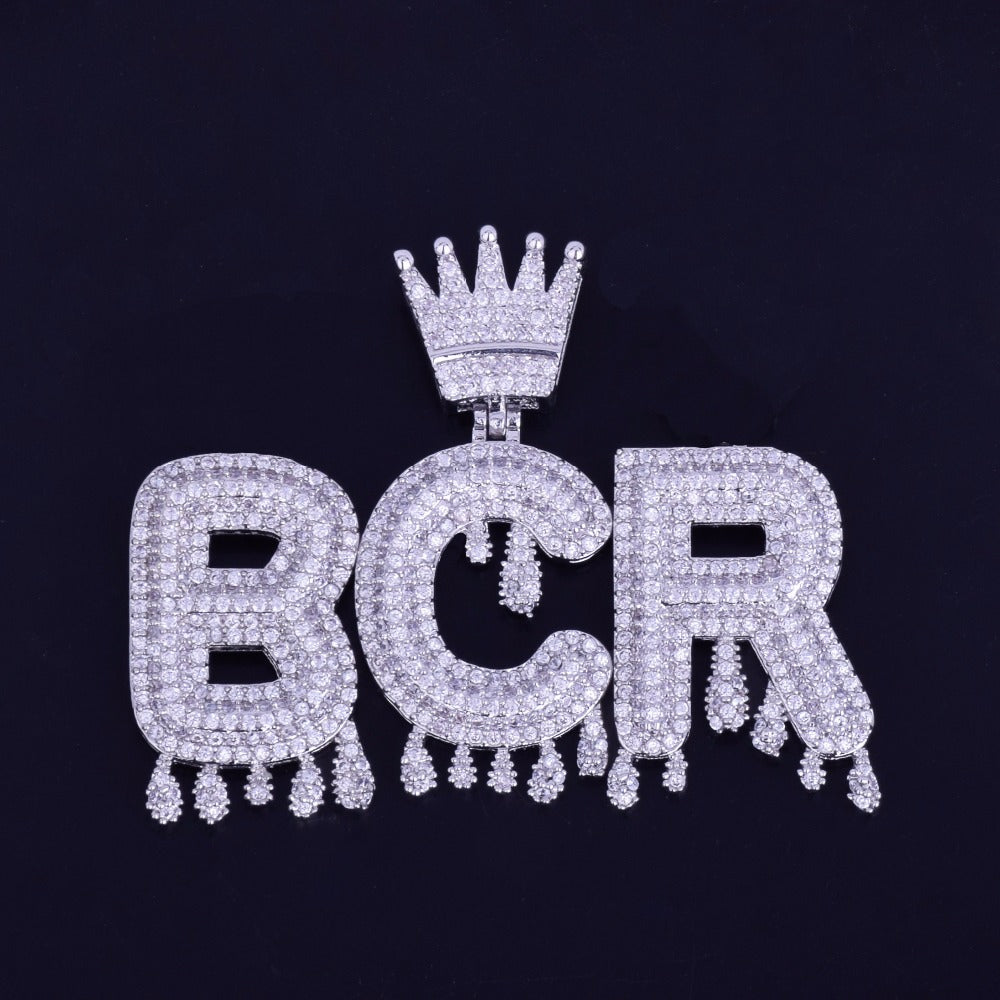 Vintage Crown Letter Hip-Hop Pendant Necklace with Zircon