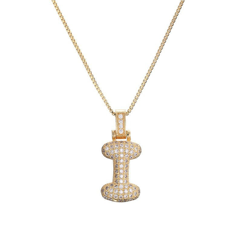 Hip Hop Letter Pendant Necklace with Zircon for Women