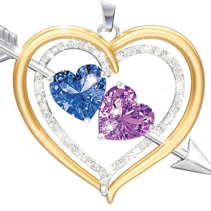 Heart-Shaped Two-Color Pendant with Birthstone Necklace