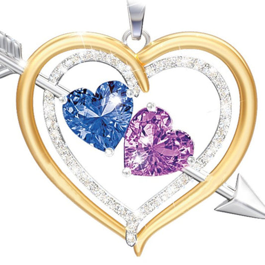 Heart-Shaped Two-Color Pendant with Birthstone Necklace