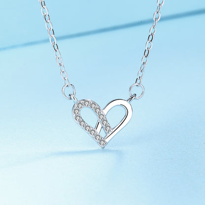 S925 Silver Heart Necklace with Diamonds for Women