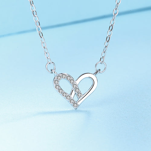 S925 Silver Heart Necklace with Diamonds for Women