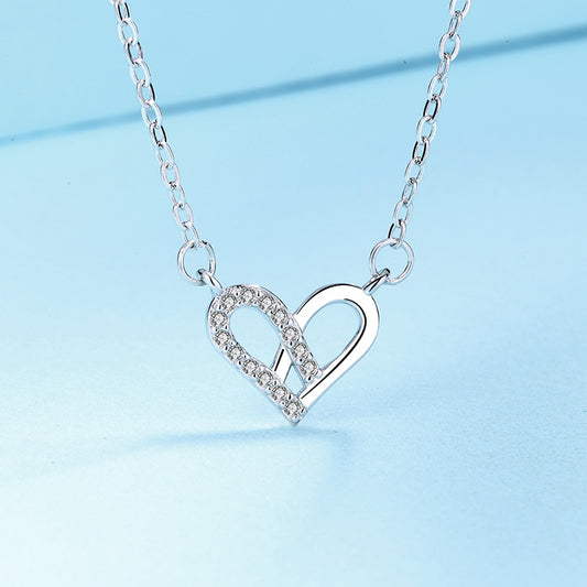 S925 Silver Heart Necklace with Diamonds for Women