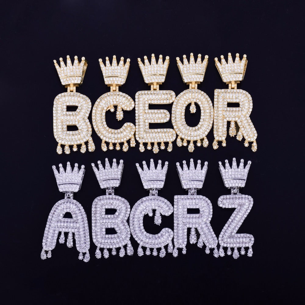 Vintage Crown Letter Hip-Hop Pendant Necklace with Zircon