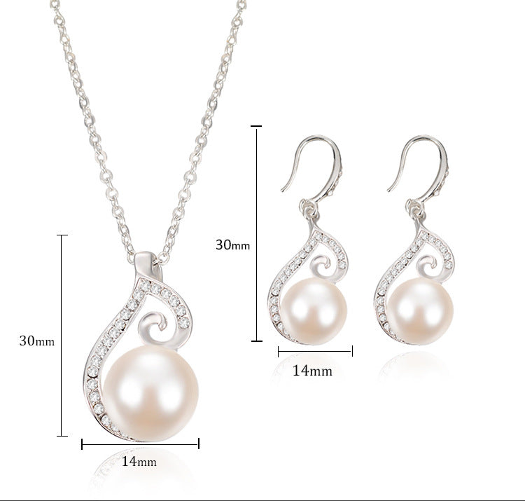 Bridal Pearl and Rhinestone Jewelry Set with Earrings