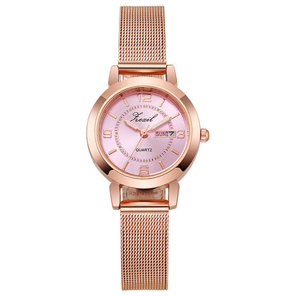 Minimalist Roman Numeral Quartz Watch with Alloy Mesh Strap