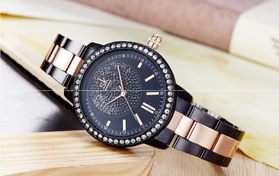 Diamond-Studded Steel Band Women's Watch