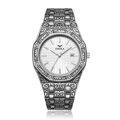 ONOLA Men's Waterproof Quartz Watch with Steel Band