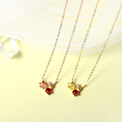 S925 Silver Garnet Flower Pendant Cherry Blossom Necklace
