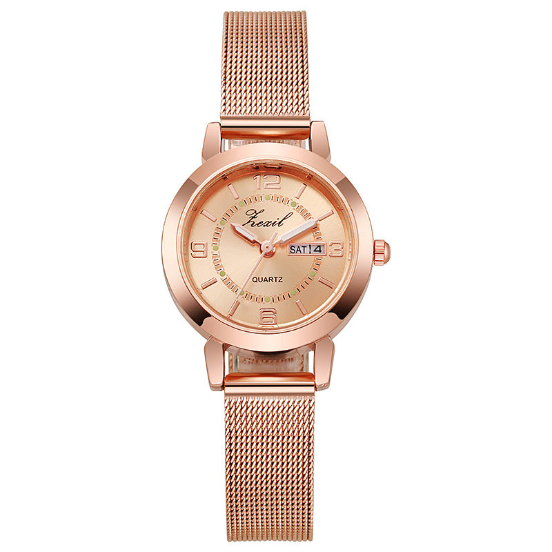 Minimalist Roman Numeral Quartz Watch with Alloy Mesh Strap