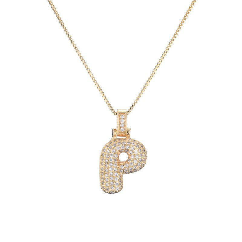 Hip Hop Letter Pendant Necklace with Zircon for Women
