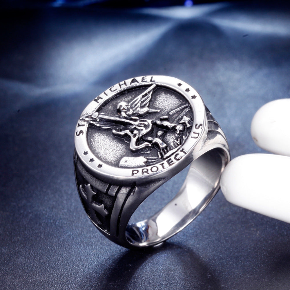 Men's Vintage Cross Ring in Titanium Steel
