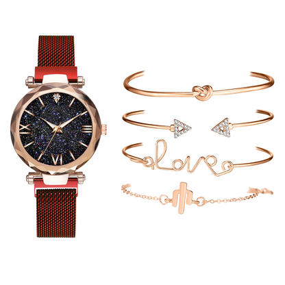Starry Sky Watch and Bracelet Set for Women