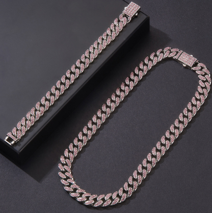 Cuban Chain Bracelet 12mm with Full Diamond Design